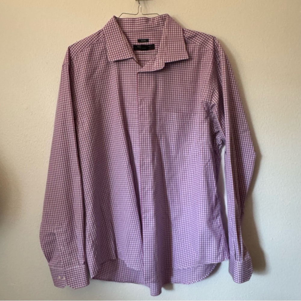 Pronto Uomo Non-Iron Dress Shirt XXL – Purple & Blue Checkered Pattern $18